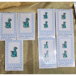 Vintage 1990 Daisy Kingdom Dinosaur Buttons Teal Blue Brontosaurus 566 L 566 S